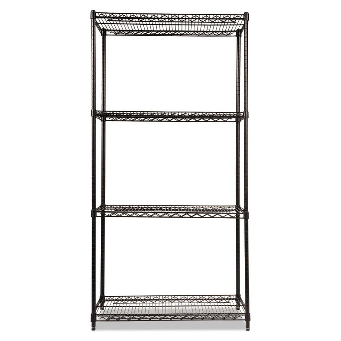 NSF Certified Industrial Four-Shelf Wire Shelving Kit, 36w x 18d x 72h, Black