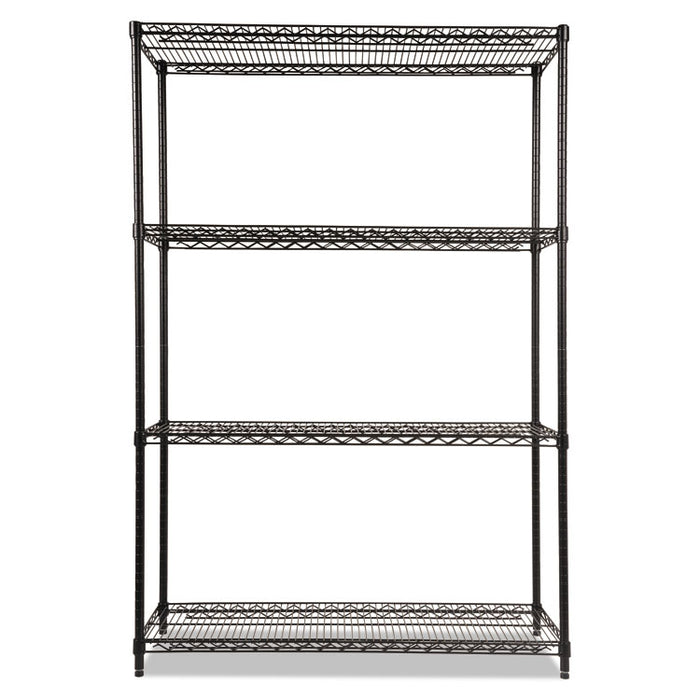 NSF Certified Industrial Four-Shelf Wire Shelving Kit, 48w x 18d x 72h, Black