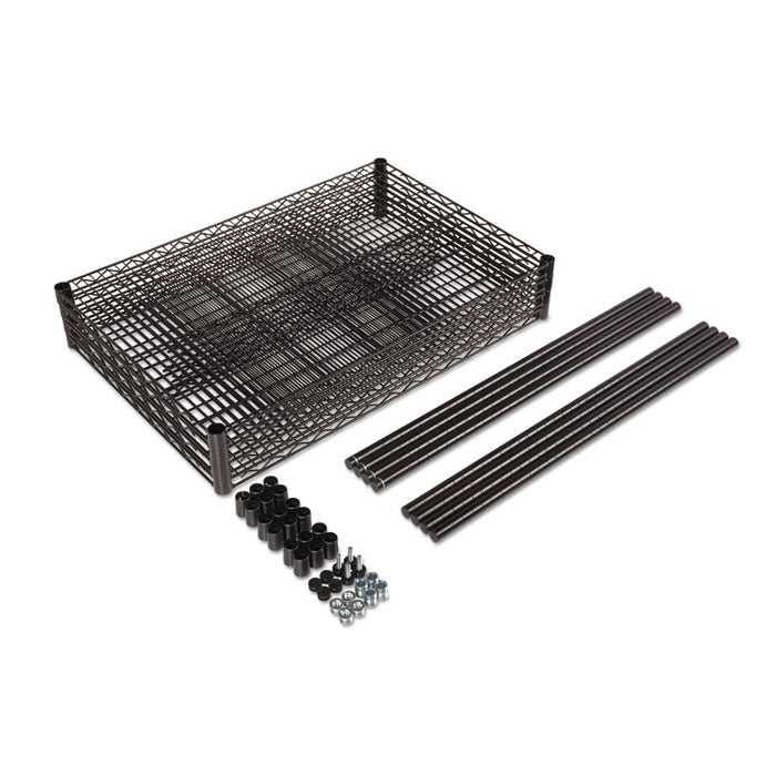 NSF Certified Industrial Four-Shelf Wire Shelving Kit, 48"w x 24"d x 72"h, Black