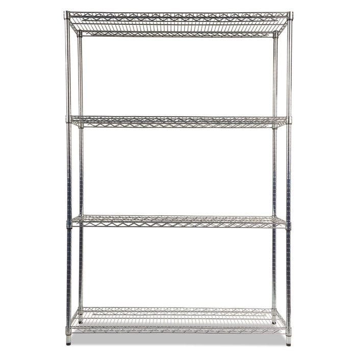 NSF Certified Industrial Four-Shelf Wire Shelving Kit, 48w x 18d x 72h, Silver