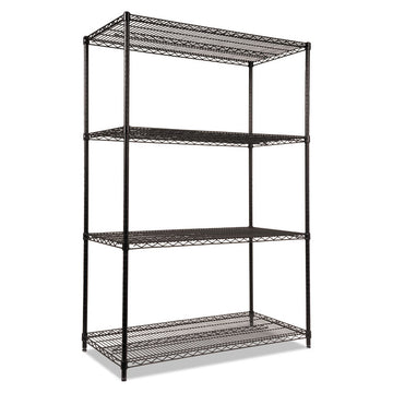 NSF Certified Industrial Four-Shelf Wire Shelving Kit, 48"w x 24"d x 72"h, Black
