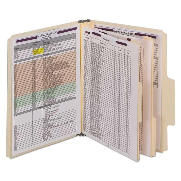 SuperTab Classification Folders, 2/5-Cut Tab, Expands 2", 2 Dividers, 6 SafeSHIELD Fasteners, Letter Size, Dark Gray, 10/Box