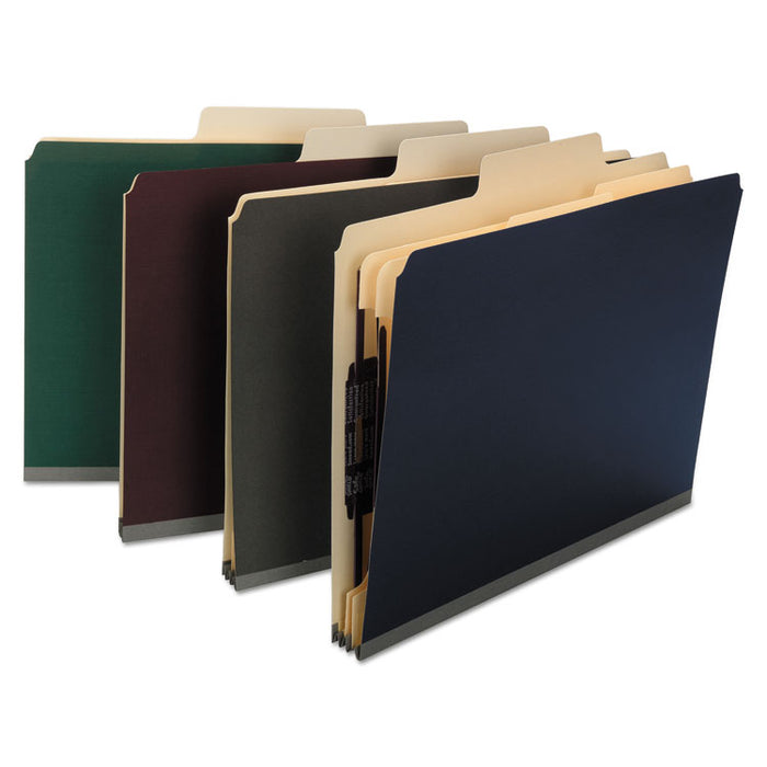 SuperTab Classification Folders, 2/5-Cut Tab, Expands 2", 2 Dividers, 6 SafeSHIELD Fasteners, Letter Size, Dark Gray, 10/Box