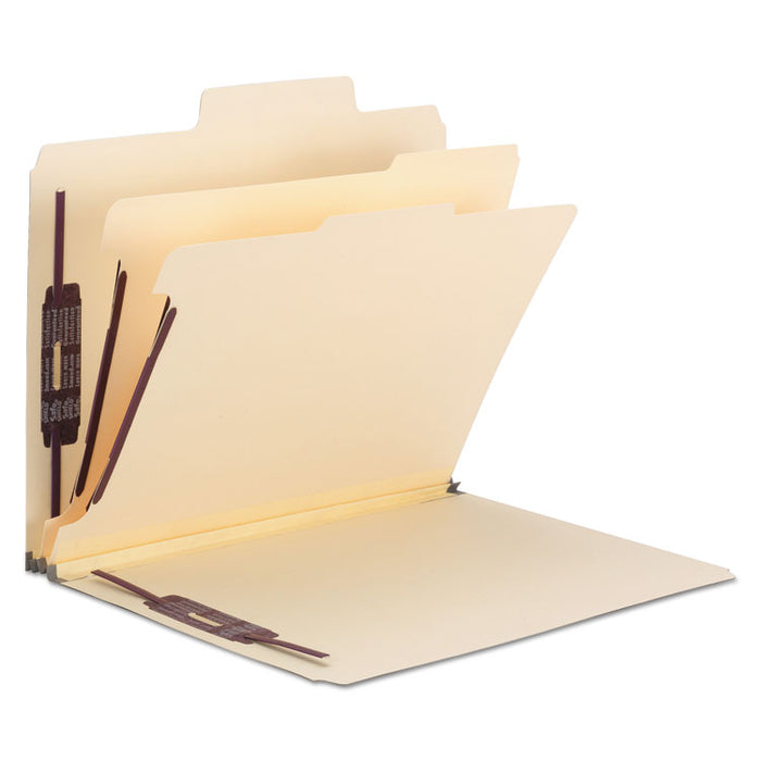 SuperTab Classification Folders, 2/5-Cut Tab, Expands 2", 2 Dividers, 6 SafeSHIELD Fasteners, Letter Size, Dark Gray, 10/Box