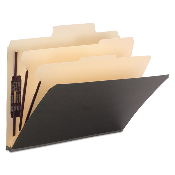 SuperTab Classification Folders, 2/5-Cut Tab, Expands 2", 2 Dividers, 6 SafeSHIELD Fasteners, Letter Size, Dark Gray, 10/Box