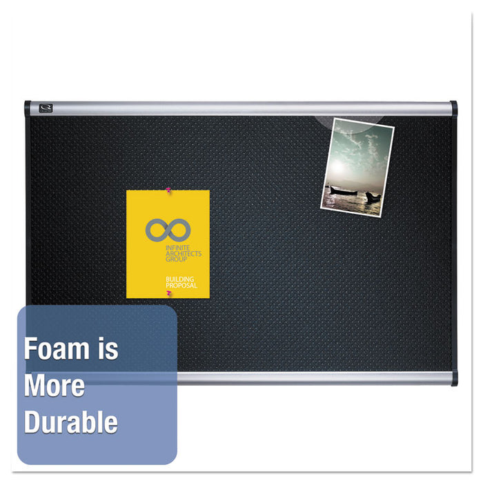 Prestige Black Embossed Foam Bulletin Board, 36" x 24", Black Surface, Silver Aluminum/Plastic Frame