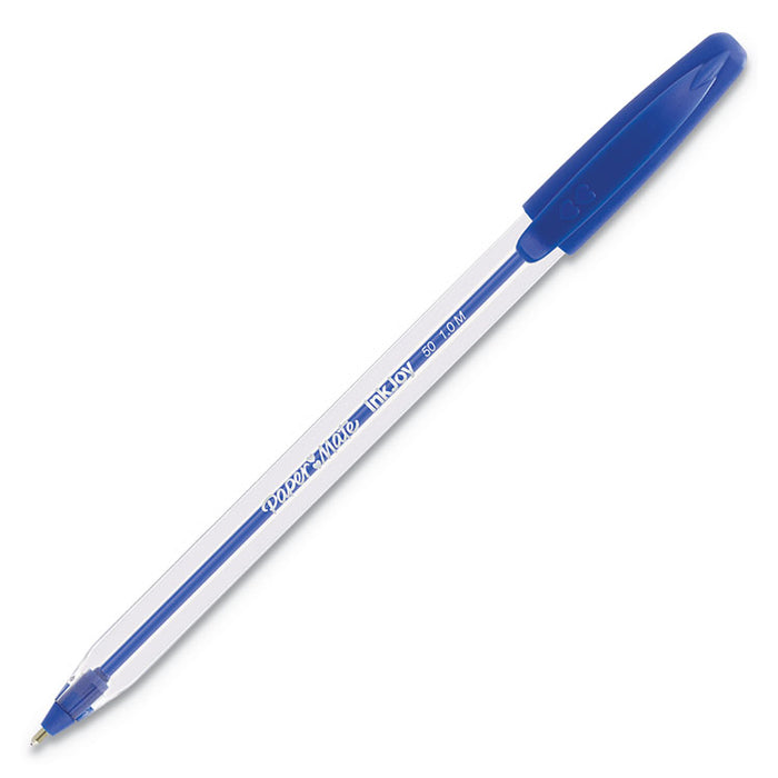 InkJoy 50ST Ballpoint Pen, Stick, Medium 1 mm, Blue Ink, Clear Barrel, Dozen