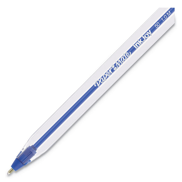 InkJoy 50ST Ballpoint Pen, Stick, Medium 1 mm, Blue Ink, Clear Barrel, Dozen