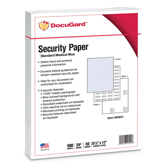 Medical Security Papers, 24-lb Bond Weight, 8.5 x 11, Blue, 500/Ream