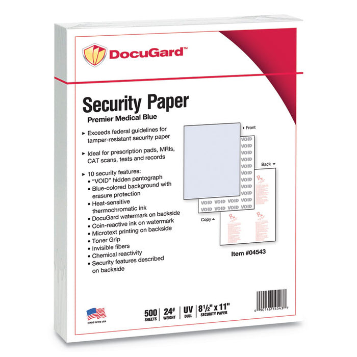 Medical Security Papers, 24 lb Bond-Weight, 8.5 x 11, Blue, 500/Ream
