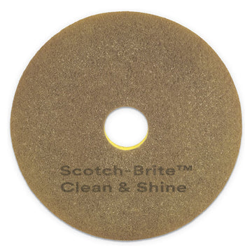 Clean and Shine Pad, 20" Diameter, Brown/Yellow, 5/Carton