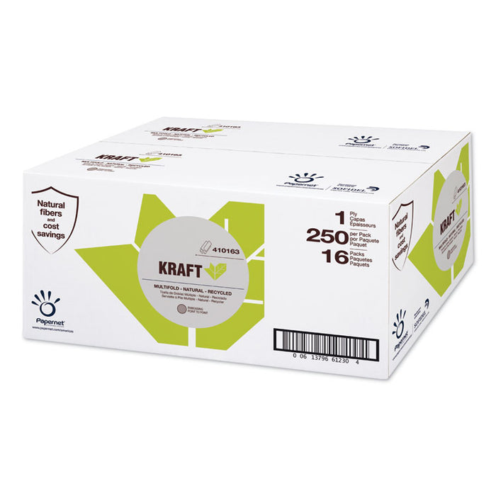 Kraft Tech Multi-Fold Paper Towel, Kraft, 1-Ply, 9.5 x 9.25, Brown, 16 Packs/Carton