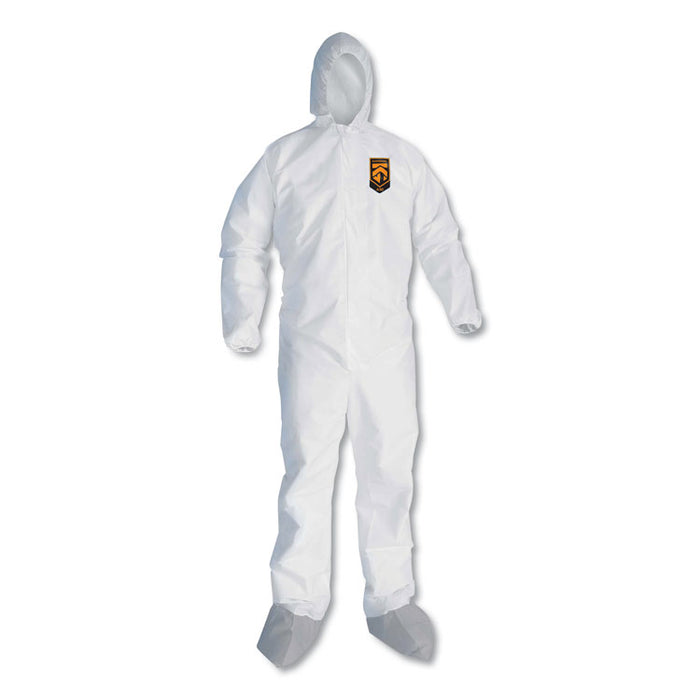 A45 Liquid and Particle Protection Surface Prep/Paint Coveralls, Hood, Elastic Wrist/Ankles, Boots, Large, White, 25/Carton