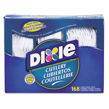 Combo Pack, Tray with White Plastic Utensils, Heavyweight, Fork/Knife/Spoon, 168/Pack, 6 Packs/Carton