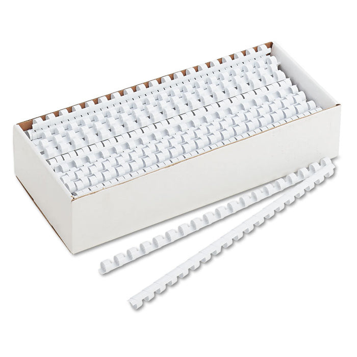 Plastic Comb Bindings for 11 x 8.5 Documents, 19 Rings, 0.38" (55-Sheet) Capacity, White, 100/Pack