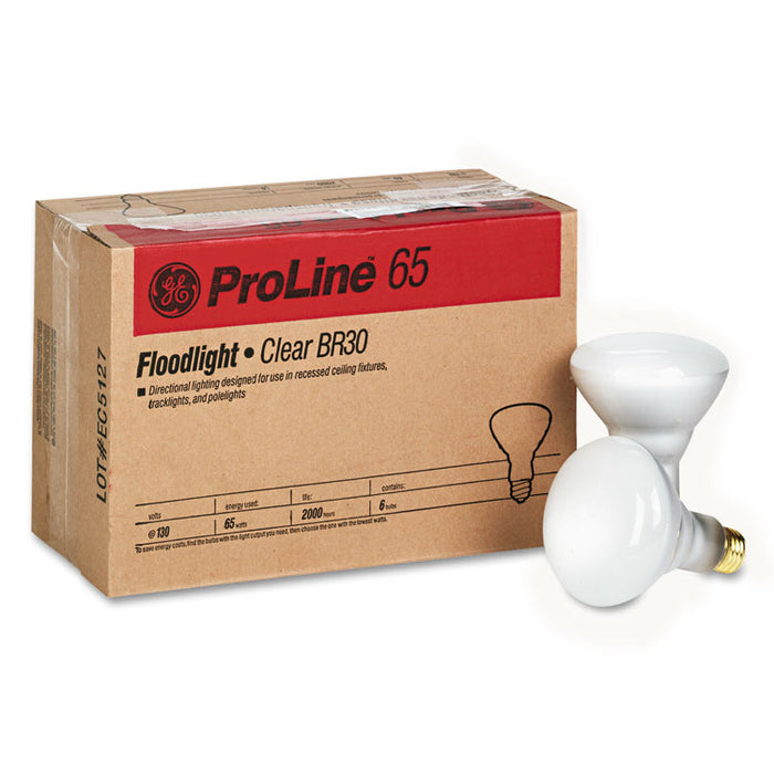 Incandescent SW BR30 Light Bulb, 65BR30/FL/PROLINE, 65 W, Soft White, 6/Carton