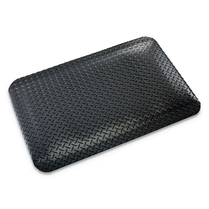 Industrial Deck Plate Anti-Fatigue Mat, Rectangular, Black Raised Diamond Surface, 36" x 60"