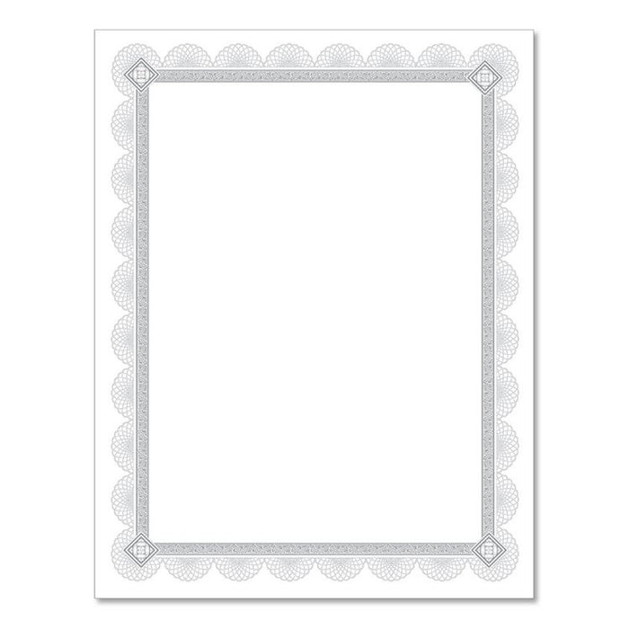 Premium Certificates, 8.5 x 11, White/Silver with Spiro Silver Foil Border,15/Pack