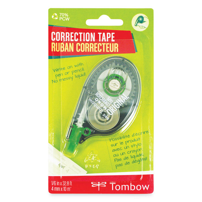 MONO Original Correction Tape, Non-Refillable, 0.17" x 32.83 ft, White Tape, Translucent Smoke/Green Dispenser