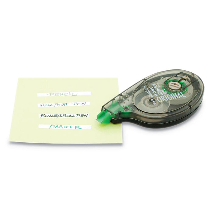 MONO Original Correction Tape, Non-Refillable, 0.17" x 32.83 ft, White Tape, Translucent Smoke/Green Dispenser