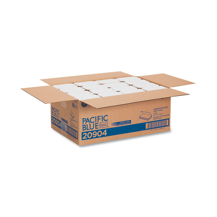 Pacific Blue Basic S-Fold Paper Towels, 1-Ply, 10.25 x 9.25, White, 250/Pack, 16 Packs/Carton