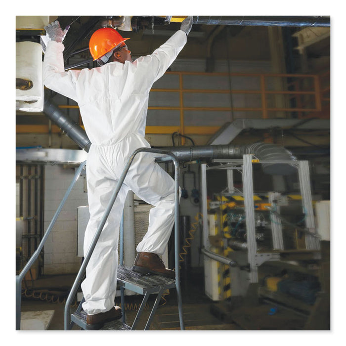 A30 Elastic Back Coveralls, Open Wrists and Ankles, 1" Flap, Medium, White, 25/Carton