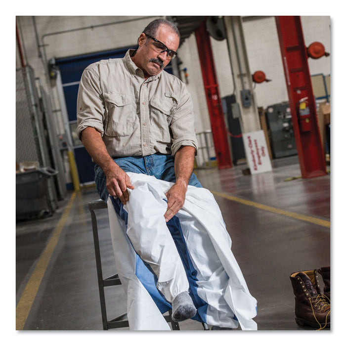 A40 Breathable Back Coveralls, Hooded, Elastic Wrist and Ankles, 5X-Large to 6X-Large Combo, White/Blue, 25/Carton