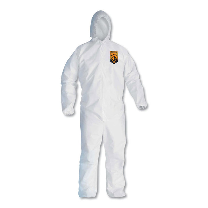 A30 Elastic-Back and Cuff Hooded Coveralls, 1" Flap, Medium, White, 25/Carton
