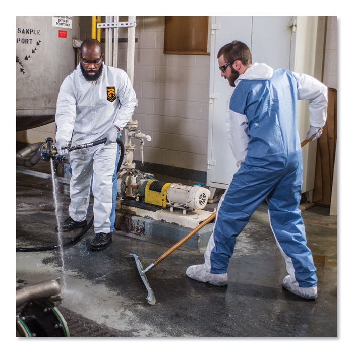 A40 Breathable Back Coveralls, Hooded, Elastic Wrist and Ankles, 5X-Large to 6X-Large Combo, White/Blue, 25/Carton