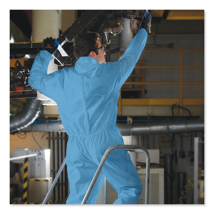 A20 Elastic Back Wrist/Ankle Hooded Coveralls, Large, Blue, 24/Carton