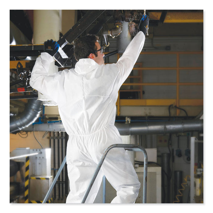 A30 Elastic-Back and Cuff Hooded Coveralls, 1" Flap, X-Large, White, 25/Carton