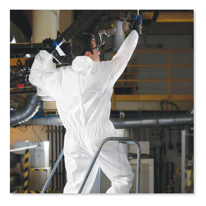 A30 Elastic-Back and Cuff Hooded Coveralls, 1" Flap, Medium, White, 25/Carton