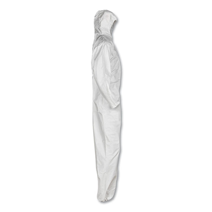 A30 Elastic-Back and Cuff Hooded Coveralls, 1" Flap, 3X-Large, White, 21/Carton