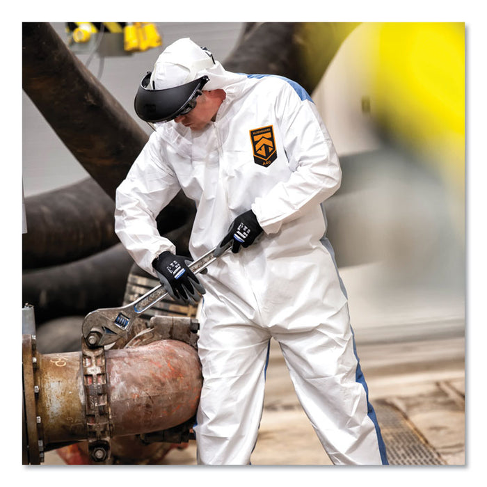 A40 Breathable Back Coveralls, Hooded, Elastic Wrist and Ankles, 5X-Large to 6X-Large Combo, White/Blue, 25/Carton