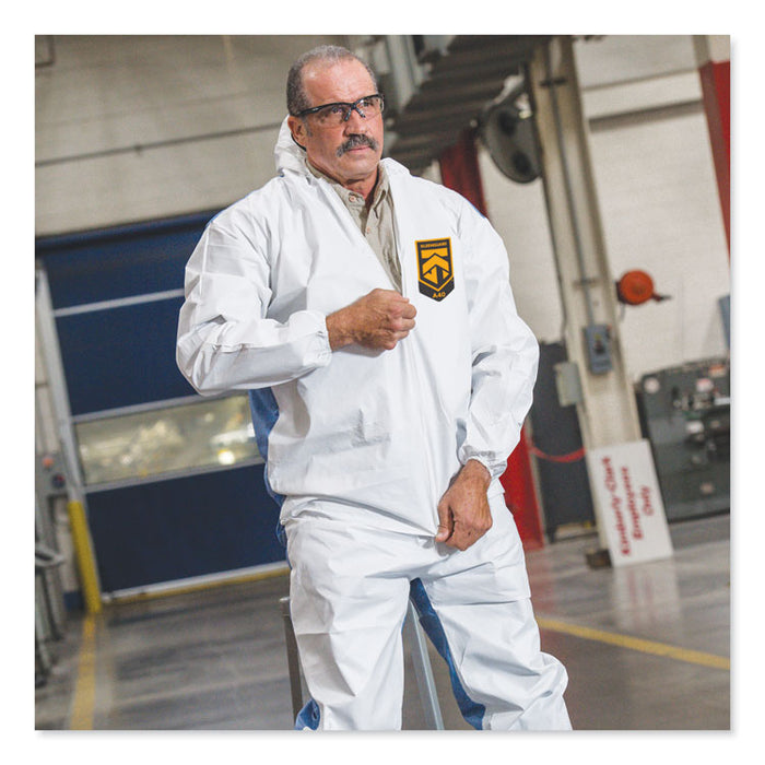 A40 Breathable Back Coveralls, Hooded, Elastic Wrist and Ankles, 4X-Large, White/Blue, 25/Carton