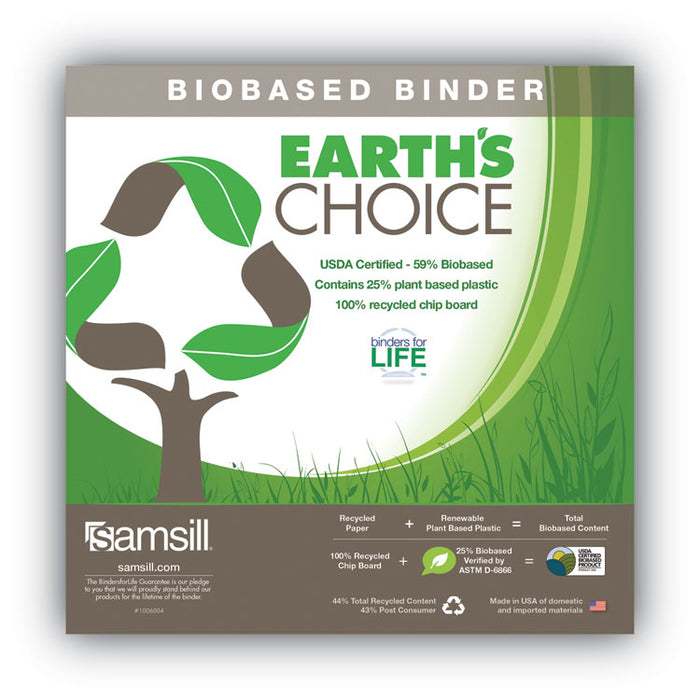 Earth's Choice Plant-Based Round Ring View Binder, 3 Rings, 1" Capacity, 11 x 8.5, White