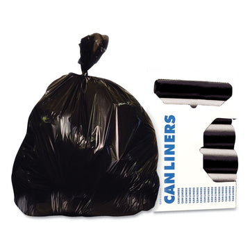 Reprocessed Resin Can Liners, 56 gal, 1.35 mil, 46" x 50", Black, 20 Bags/Roll, 5 Rolls/Carton