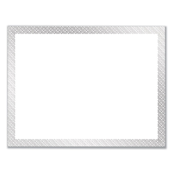 Foil Border Certificates, 8.5 x 11, White/Silver with Braided Silver Border,15/Pack