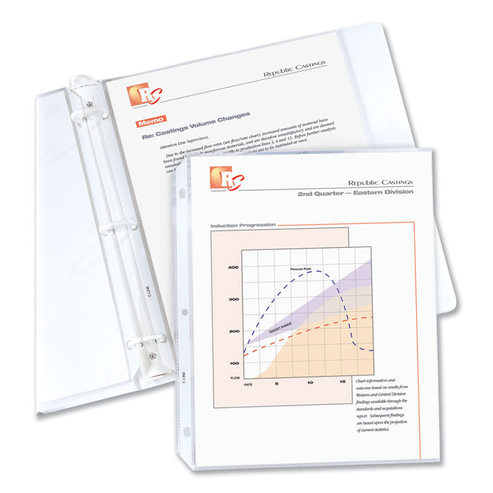 Standard Weight Polypropylene Sheet Protectors, Medium-Duty, Side: 3-Hole Punched, Top Load 8.5 x 11 Insert, Clear, 100/Box