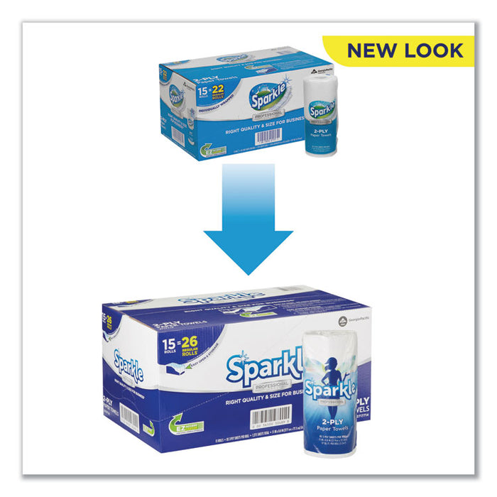 Sparkle ps Premium Perforated Paper Kitchen Towel Roll, 2-Ply, 11 x 8.8, White, 85/Roll, 15 Rolls/Carton