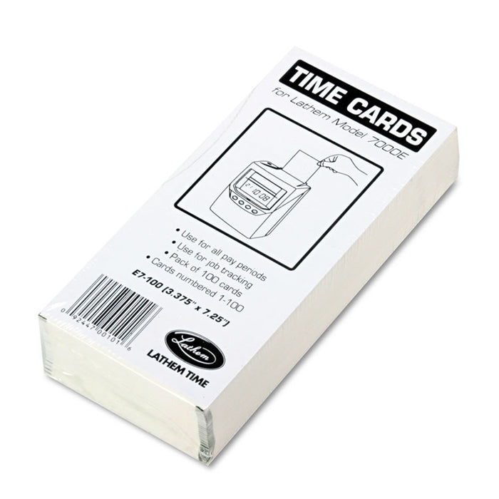 Time Clock Cards for Lathem Time 7000E, Two Sides, 3.5 x 7.25, 100/Pack
