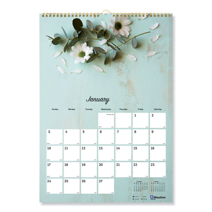 Romantic Wall Calendar, Floral Photography, 12 x 17, White/Multicolor Sheets, 12-Month (Jan to Dec): 2026