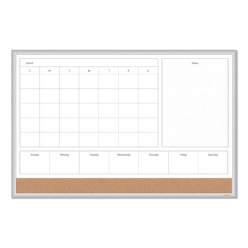 4N1 Magnetic Dry Erase Combo Board, Week/Month Planning, 36 x 24 (Actual Size: 35 x 23), Tan/WH Surface, Satin Aluminum Frame