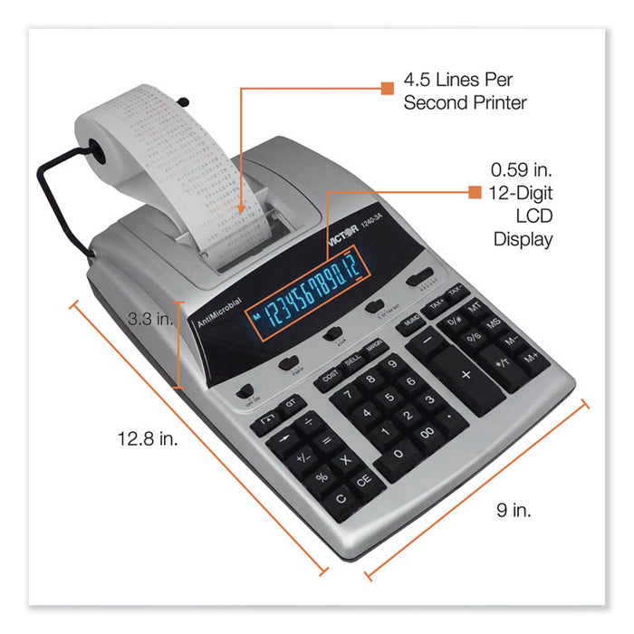 1240-3A Antimicrobial Printing Calculator, Black/Red Print, 4.5 Lines/Sec
