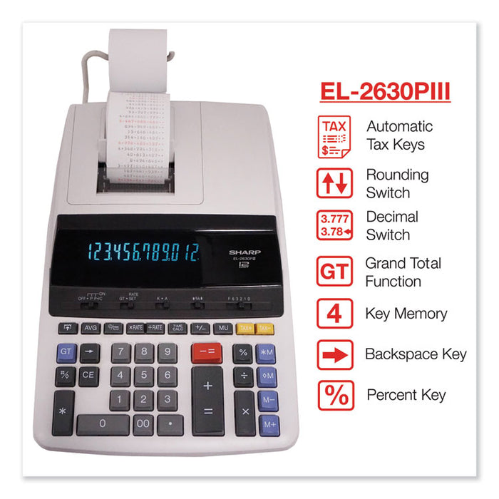 EL2630PIII 2-Color Printing Calculator, Black/Red Print, 4.8 Lines/Sec