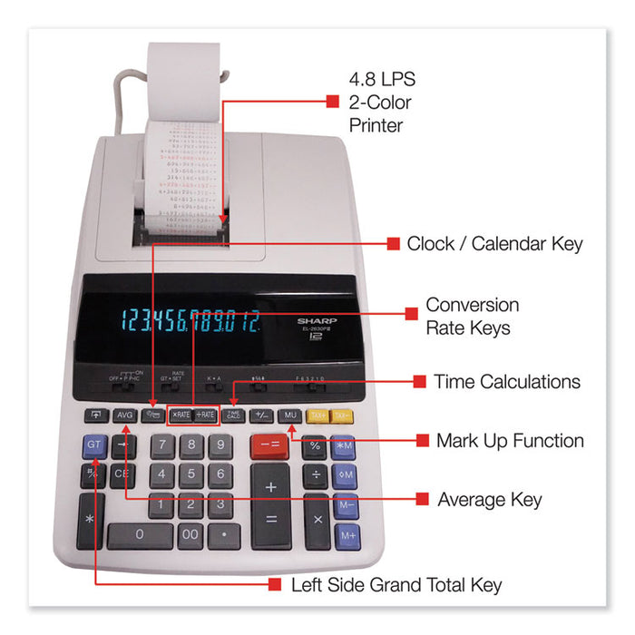 EL2630PIII 2-Color Printing Calculator, Black/Red Print, 4.8 Lines/Sec