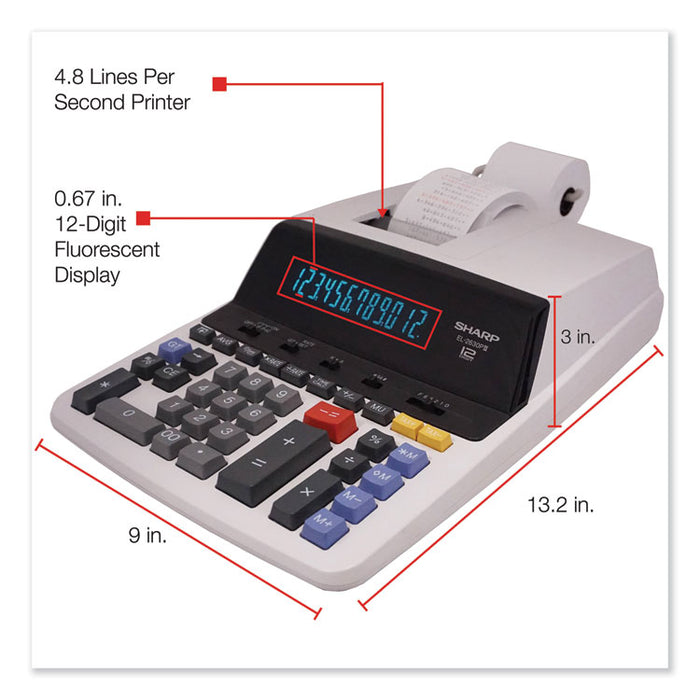 EL2630PIII 2-Color Printing Calculator, Black/Red Print, 4.8 Lines/Sec