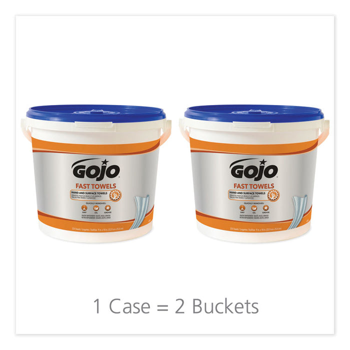 FAST TOWELS Hand Cleaning Towels, 9 x 10, Fresh Citrus, Blue, 225/Bucket, 2 Buckets/Carton