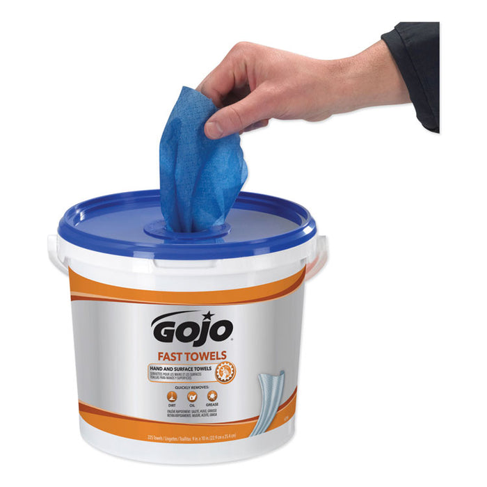 FAST TOWELS Hand Cleaning Towels, Cloth, 9 x 10, Fresh Citrus, Blue, 225/Bucket