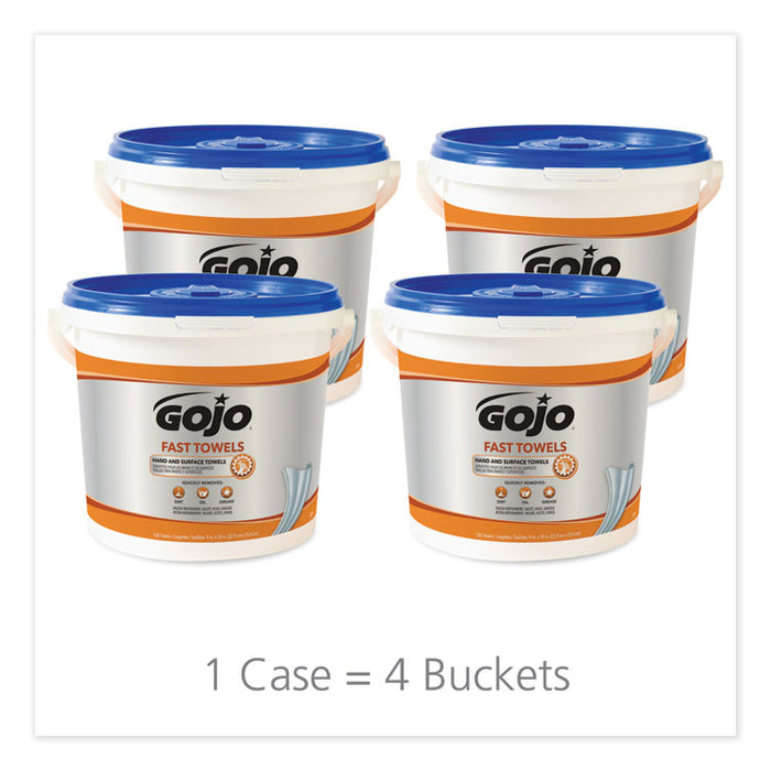 FAST TOWELS Hand Cleaning Towels, 9 x 10, Fresh Citrus, Blue, 130/Bucket, 4 Buckets/Carton
